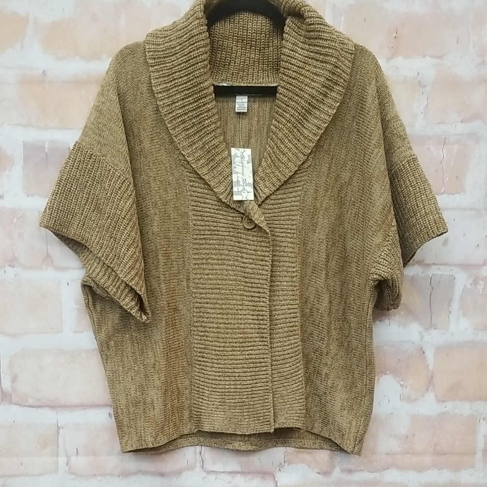 Stephanie Rogers Tan With Gold Threading Cardigan Sweater